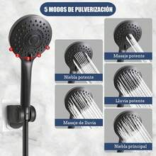 Regaderas para Baño de Lluvia Alta Presion, 8" Cabeza de Ducha de Lluvia, Brazo de Extensión de 11" y Ducha de Mano de 3 Modos Rociado, Ajustable con Soporte, Antifugas, Manguera - Negro - Ver 4