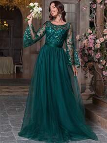 Women Elegant Ladies Formal Evening Dress For Wedding Guest Bridesmaid Prom Gowns Homecoming Spring Summer Autumn - Dark Green - View 1