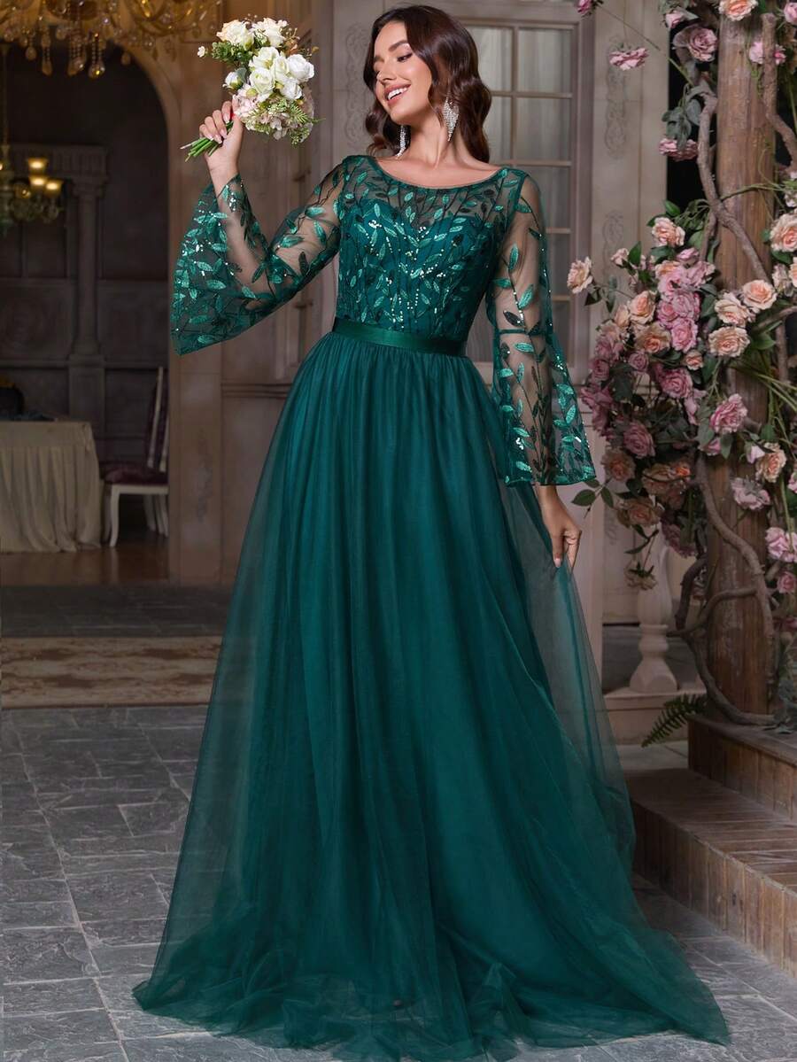 Women Elegant Ladies Formal Evening Dress For Wedding Guest Bridesmaid Prom Gowns Homecoming Spring Summer Autumn - Dark Green - View 1