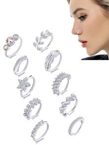 1PC Fashionable And Simple Diamond-Encrusted Branch-Shaped Nose Ring The Golden Silver And Rose Tones Are Suitable For Ladies To Wear Daily. - Gold - View 13