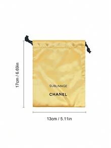 CHANEL 1pc Portable Minimalist Gold Drawstring Makeup Bag/Pouch - Gold - View 3