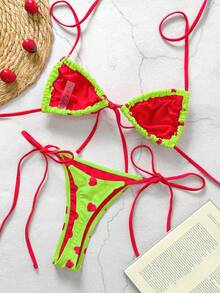 Bikinx 女士甜美水果印花系带比基尼套装，夏季 - 彩色 - 查看 3