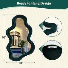 16*10'' Emerald Green Wavy Wall Mirror Decor For Hallway Entryway, Irregular Cloud-Shaped Small Decorative Mirrors For Home Office Living Room, Modern Hanging Wall Art For Christmas Wedding Gift - 深綠色 - 查看 5