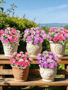 2/4 Bunches Outdoor Artificial Peony & Hydrangea Mixed Bouquet - Pink & Purple, Silk-Like Vibrant Petals, UV-Resistant, Non-Fading, Realistic Artificial Floral Decor, Suitable For Garden, Patio, Porch, Planters, And Window Boxes, Artificial Plants, Decorative Flowers, Valentine's Day Gift - Multicolor - View 2
