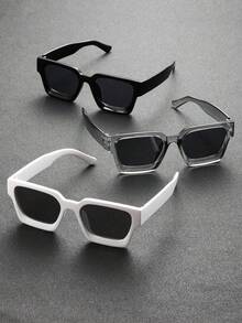 3pcs Classic Men's Square Black Glasses, Suitable For Daily Fishing Outfit Matching - 3pcs 黑透灰白組合 - 查看 3