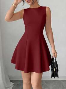 PRETTYGARDEN Women's Summer Dresses Elegant Sleeveless Boat Neck A Line  Formal Cocktail Party Wedding Guest Graduation Vacation Mini Wine Red Dress Club Outfits For Women - 酒紅色 - 查看 1