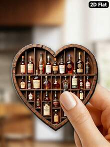 1pc Heart-Shaped Acrylic Fridge Magnet & Bottle Display Rack - Scottish Whisky Theme Wine Rack With Bourbon Whiskey And Scotch Whisky Bottles, Fridge Door Decor, Ideal Gift For Whisky Lovers (Fits Most Fridges), 2D Flat