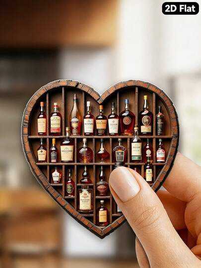 1pc Heart-Shaped Acrylic Fridge Magnet & Bottle Display Rack - Scottish Whisky Theme Wine Rack With Bourbon Whiskey And Scotch Whisky Bottles, Fridge Door Decor, Ideal Gift For Whisky Lovers (Fits Most Fridges), 2D Flat