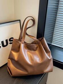 1 Stück Vintage Damen Schultertasche, neue Mode große Kapazität lässige Tragetasche, weiches PU-Leder Schultertasche geeignet für den täglichen Gebrauch und Pendeln - Braun - Übersicht 3