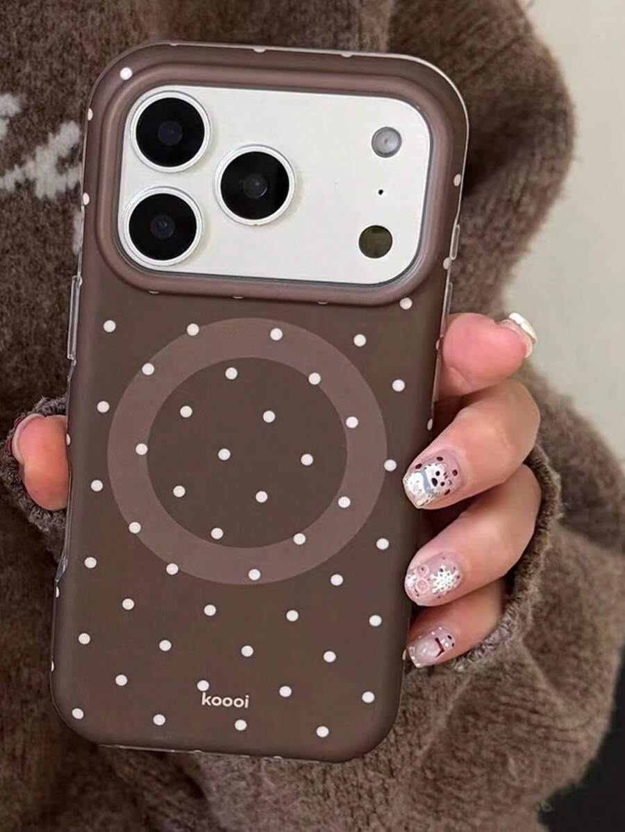 Autumn/Winter INS Milky Coffee White Polka Dot Magnetic Case Suitable For IPhone 17 Pro, 16 Pro Max, 15 Pro, 14 Pro, 13 Series, Anti-Fall Phone Case For Women