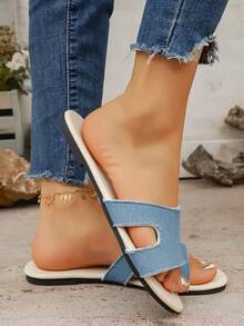 (Suggest Ordering One Size Up) Women's Slippers, Summer Closed Toe Flat Plastic Sandals, Soft Bottom Slip-On Anti-Collision Anti-Skid Home Slippers, Cute For Female Students, Ladies House Slippers, Bathroom Shower Slippers - Blue - View 2