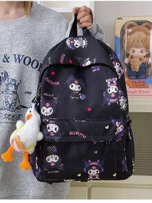 Mochila Sanrio Kuromi e Hello Kitty - Adequada para Estudantes do Ensino Fundamental, Médio, Médio e Universitário, Mochila Infantil Espaçosa, Ideal para Escola, Viagem e Uso Diário. Design de Desenho Animado Fofo, Detalhes Requintados, Material Durável, Alças de Ombro Reforçadas, Design de Vários Bolsos, Pode Armazenar Livros, Artigos de Papelaria e Itens Essenciais, Confortável para Uso Prolongado, Um Presente Ideal para Todos os Fãs de Sanrio de Todas as Idades. - Multicolorido - Visão 10