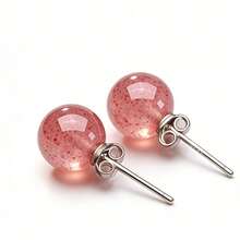 一对925纯银草莓石英圆形耳环，时尚优雅性感设计师珠宝，送给年轻女性的礼物，情侣度假奢华礼物 - 珊瑚橙 - 查看 6