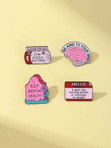 1/4枚 心理健康、低社交能量翻领别针、创意装饰皮带扣、合金油滴徽章服装配饰、趣味徽章、胸针徽章、帽针、背包徽章、包包挂饰 - 彩色 - 查看 1