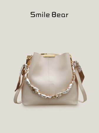 PU Leather Bucket Bag With Chain Accent, Crossbody For Women , New Year