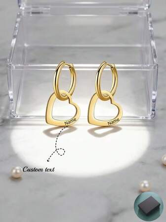 Personalized Interlocking Heart NameTextDateInitials Engravable Earrings - Custom CouplePartnerSpouse Matching Jewelry, WeddingAnniversaryValentine's Gift For &, Year-Round Wearable Keepsake