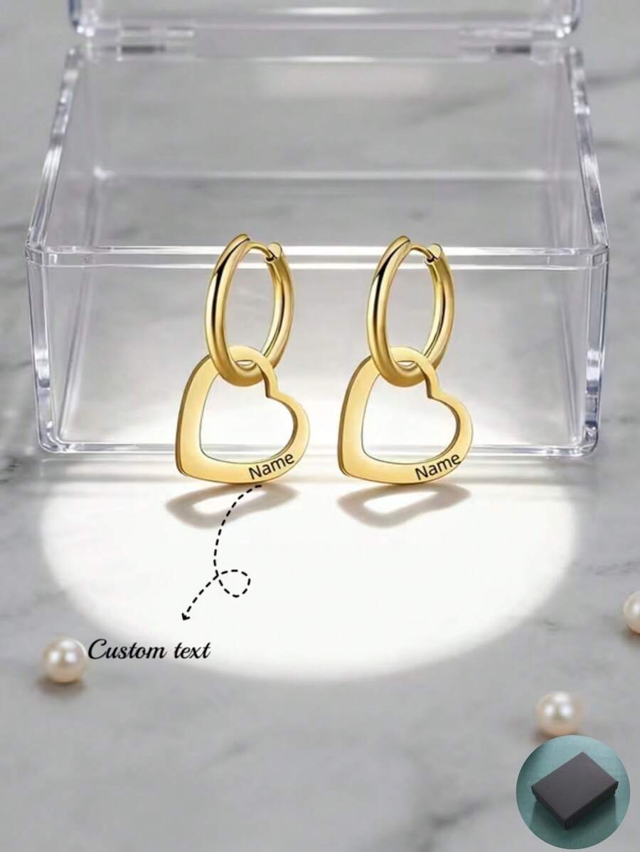 Personalized Interlocking Heart NameTextDateInitials Engravable Earrings - Custom CouplePartnerSpouse Matching Jewelry, WeddingAnniversaryValentine's Gift For &, Year-Round Wearable Keepsake