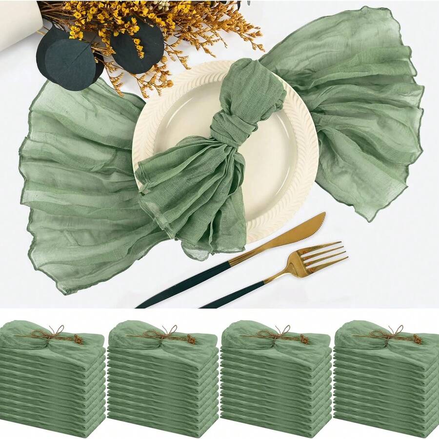 6/12/18/24/30pcs Set Sage Green Cheesecloth Napkins, Multi-Color Options Cheesecloth Napkins, Bali Cheesecloth Napkins, Rustic Boho Lavender Napkins, Suitable For Family Dinner, Restaurant, Wedding, Party, Dining Table Decor - Multicolor - View 1