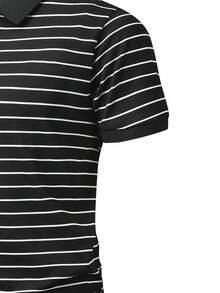 （预购）男士短袖 Polo 衫，黑白条纹，休闲运动百搭上衣 - 黑色 - 查看 6