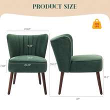 Sillón de Terciopelo Moderno - Sillón Acogedor sin Brazos con Patas de Madera, Ideal para Sala, Oficina o Dormitorio - Color Verde - Verde Oscuro - Ver 2