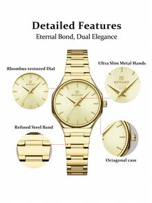 REWARD Women's Quartz Watch, Luxury & Fashion, Stainless Steel Strap, Waterproof, With Watch Box, Elegant & Versatile, Suitable For Business & Casual, Retro Rectangular Watch - Gold - View 4