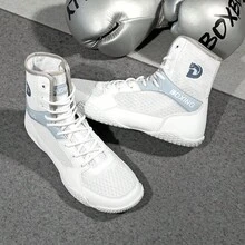 Zapatos de entrenamiento de boxeo para interiores para hombres, zapatos de lucha con suela de goma para competición - Lima blanca - Ver 7