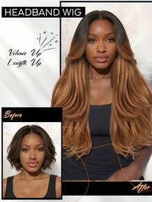 波浪Yaki U型假发 26英寸 合成V型半假发 适合自然卷曲直发 波浪长假发 无胶易戴(T1B/30) - 彩色 - 查看 5