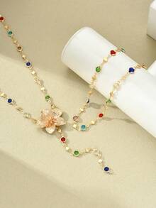 5件套Y型项链套装 - 优雅复古几何花卉水钻流苏吊坠简约混搭链条项链，时尚精致复古设计，适合假日、派对、日常佩戴，亦可作为礼物 - 金黃色 - 查看 6