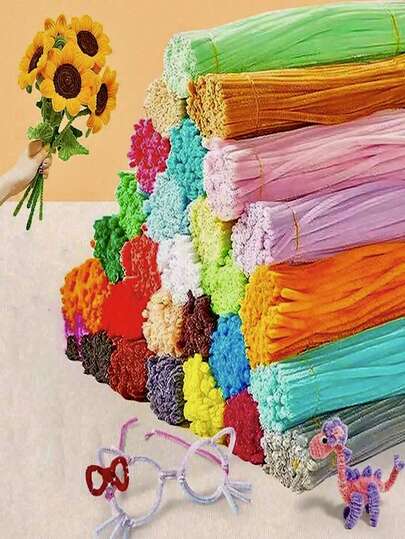 1-400 件装 DIY 毛根套装，附带教程视频，可用于制作各种花朵；60 种颜色加密的雪尼尔绒条，适合开学季；30 厘米彩色毛根工艺品材料；毛根绒条，带金属丝，可扭成发条；价格实惠，品质优良；颜色漂亮，非常适合商业用途；颜色鲜艳，品质上乘，无色差。