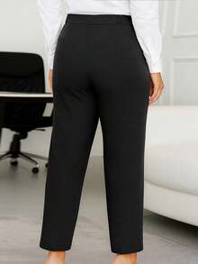 Plus Size Casual Solid Color Slant Pocket Long Pants, Suitable For All Seasons