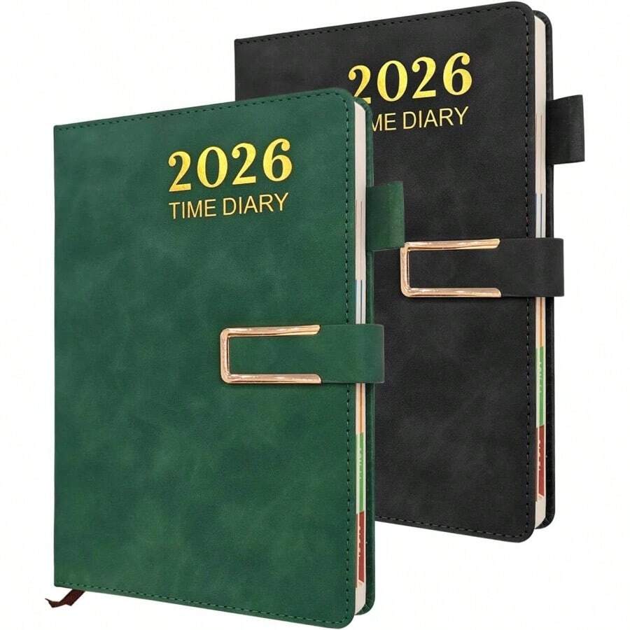 Agenda 2026, planner 2026, Planificador Diario, Semanal y Mensual con Pestaas de2026, cubierta de alto espesor, Papel A5 21, 5x14, 5cm Negro - Verde - Ver 1