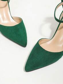 绿色缎面蝴蝶结尖头高跟鞋，女士必备，适合度假、春秋季穿着 - 綠色 - 查看 6