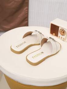 Children's Fashionable Outdoor Slippers, Summer Flat Shoes, One-Piece Sandals, New Stylish Elegant Minimalist - Beige - View 6