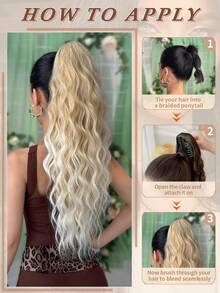 Claw Shaped Ponytail Extension Hair Accessory Gradient Gold 24 Inch Water Ripple Heat-Resistant Fiber Synthetic Ponytail Wig, Suitable For Women's Christmas, Halloween, Music Festivals, Parties, And Daily Use - Blonde Ombre - View 9