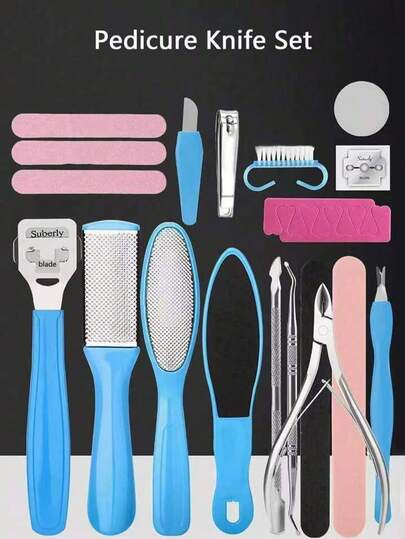 Set de cuidado de pies, incluye rallador de pies, removedor de callosidades, lima de pies, herramientas de manicura, kit dedicado de eliminación de callosidades para salón y spa en el hogar, adecuado para niños, niñas y niños, raspador de pies de acero inoxidable, limpiador de pies, cortaúñas