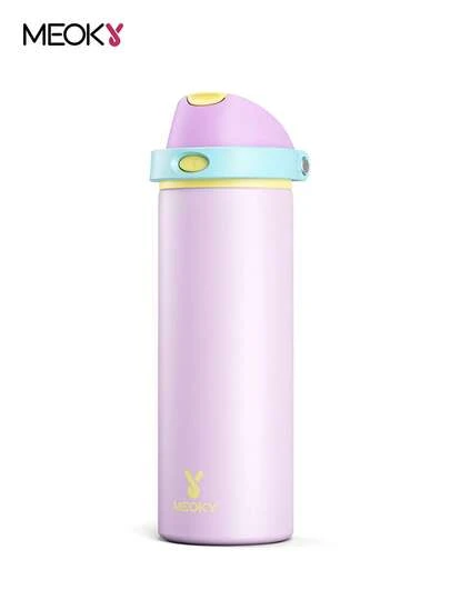 Botella de agua Meoky de 700 ml con aislamiento al vacío, popote y tapa con boquilla 2 en 1, taza térmica, mantiene el frío 24 h, a prueba de fugas, cabe en el portavasos del coche, vaso de acero inoxidable para deportes, viajes y escuela.