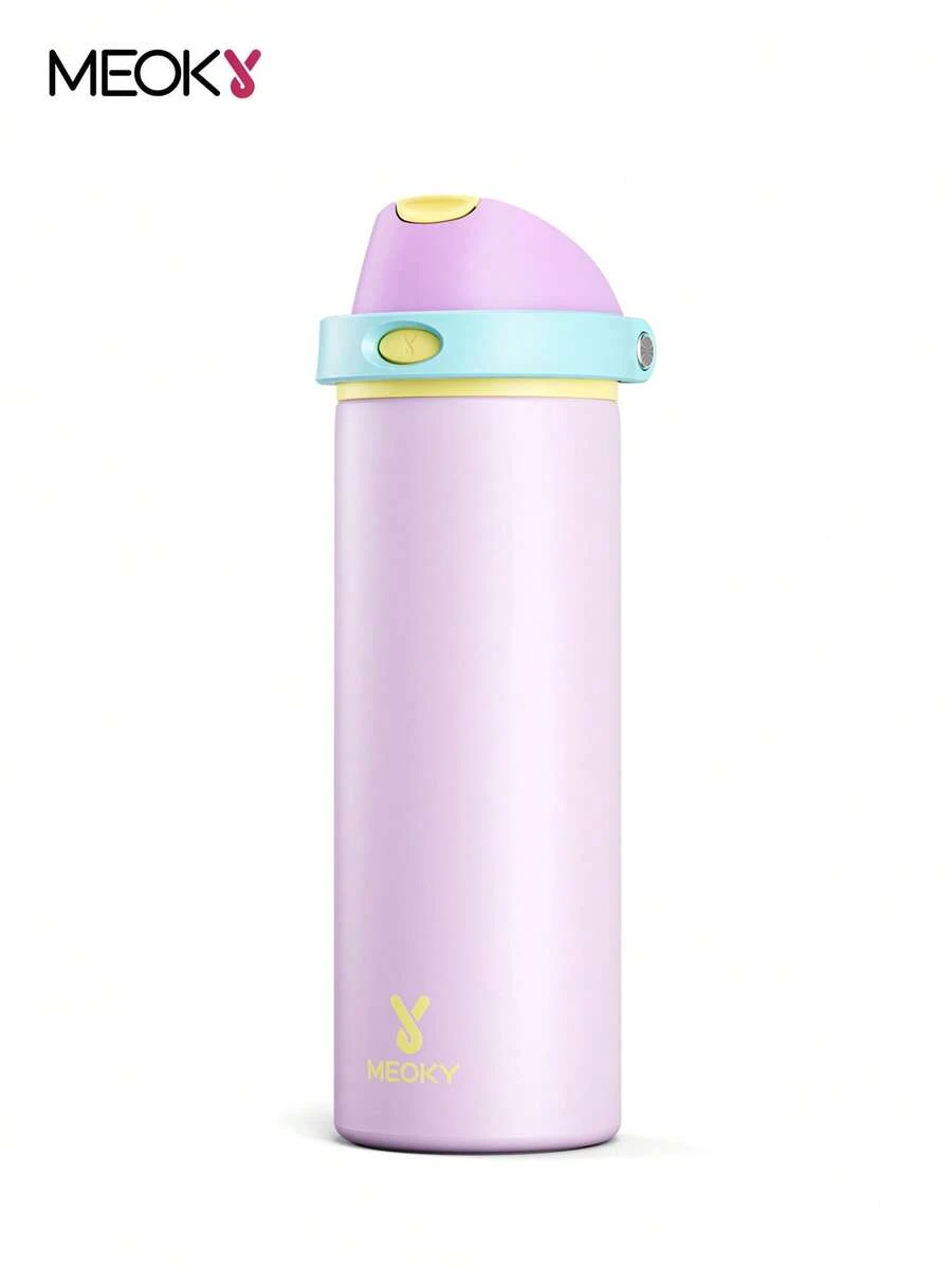 Meoky 24oz Vacuum Insulated Water Bottle with 2-in-1 Straw and Spout Lid, Insulated Cup, Keep Cold 24H, Leak-Proof, Fits in Car Cup Holder, Stainless Steel Tumbler for Sports, Travel, and School - 淡紫色 - 查看 1