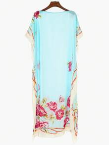 1件女士复古优雅印花仿丝长款卡夫坦罩衫，休闲沙滩防晒披肩和服，夏季连衣裙 - 彩色 - 查看 27