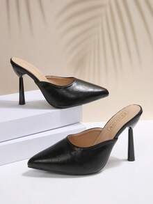 1 Pair Women's Pointed Toe Slip-On High Heel Sandals, Versatile For Dresses, Summer - Black - View 2