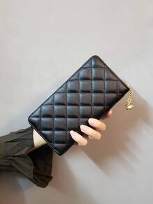 1pc Women's Long Zipper Wallet With Wrist Strap Clutch Purse Gold Color Luxury PU Leather Diamond Pattern Young & Elegant For Women Wallet Purse Wallet Long Wallet Wristlet Wallet Lanyard Money Wallet - Multicolor - View 9