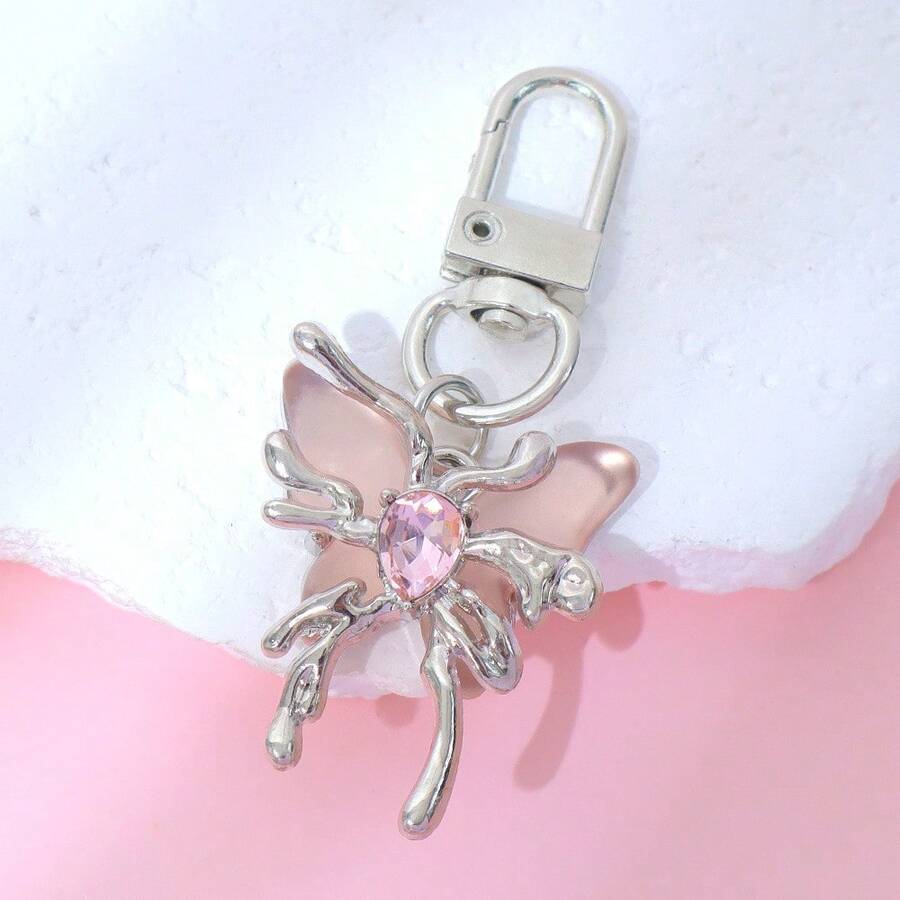 1pc Women's Luxury Butterfly Keychain Transparent Bow Pendant High-Quality Gift Fashion Bag Charm Purse Charm Keyring Y2K - Pink - View 1