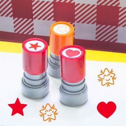 3pcs Encouragement Praise Stamp, Teacher Teaching Classroom Grading Stamps, Red Star, Red Heart, Orange Star Patterns, Back To School Season Teacher Reward Stamps