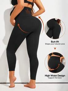 Autumn/Winter New 1 Piece Plus Size Maternity Pants, Black Super High Waist Elastic Maternity Leggings, Adjustable Waistband, Comfortable Soft Yoga Workout Casual Maternity Wear Sports - Black - View 4