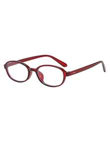1 Pair Women's Transparent Red Oval PC Frame Vintage Solid Color Minimalist Small Frame Casual Eyeglasses - Màu Đỏ Sâu - Xem 2