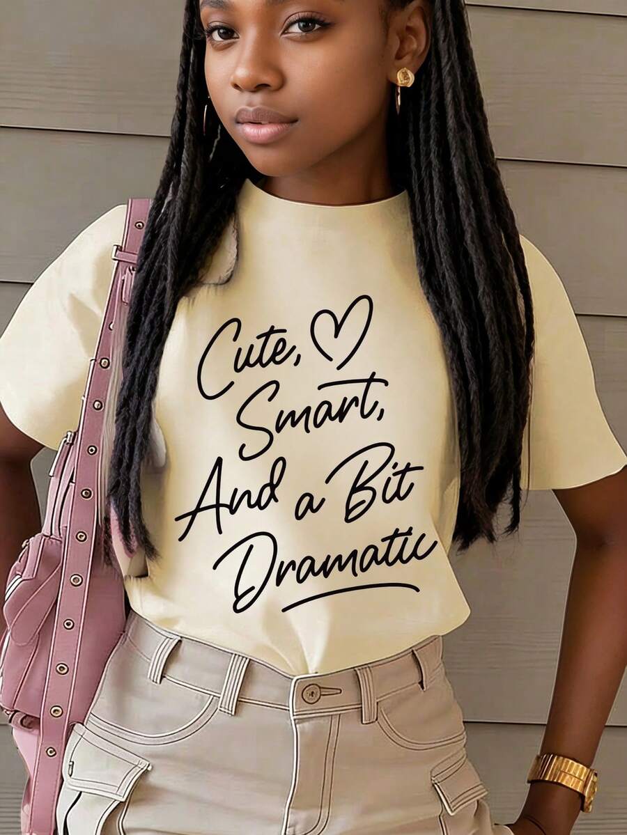 Tween Girls' Casual Letter Print Short Sleeve T-Shirt, Summer - Apricot - View 1