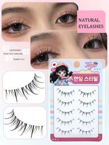 5 Pairs Natural Looking Thin Stem Black Single Layer False Eyelashes, Realistic Lashes Suitable For Beginners, Daily Wear, Dates - Spiky Manga Lashes - View 3
