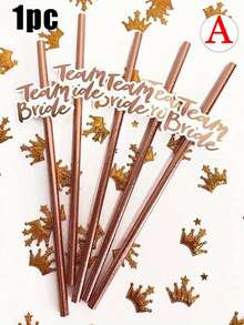 12pcs Rose Gold Foil Paper Straws - Suitable For Bachelorette Party, Wedding Party, Kitchen, Kitchen Supplies, Christmas Gift, Tableware, Birthday Party, Wedding, Gender Reveal Party, Bridal Shower Decor, Party Supplies, School Supplies, Halloween, College Essentials, Kitchen Accessories - Multicolor - View 12