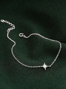 1Pc Fashion S925 Sterling Silver Eight-Pointed Star Cubic Zirconia Bracelet Fine Jewelry Suitable For Women's Daily Wear, Nightclub Party, Gathering - Silver - View 8