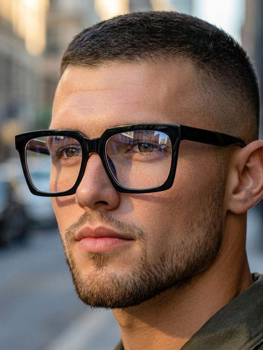 1 Pair Men's Black Square PC Frame Minimalist Solid Color Personalized Fashion Eyeglasses - màu đen - Xem 1