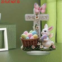 2D Bohemian Style Acrylic Easter Cross Decoration With Butterfly, White Rabbit, And Egg Basket - Multifunctional Desktop Animal Theme, Suitable For Families, Christmas, Halloween, Parties, Birthdays, Thank-You Gifts, And Housewarming Gifts Room Decor Home Decor Ornaments Home Miniature Things - Multicolor - View 8